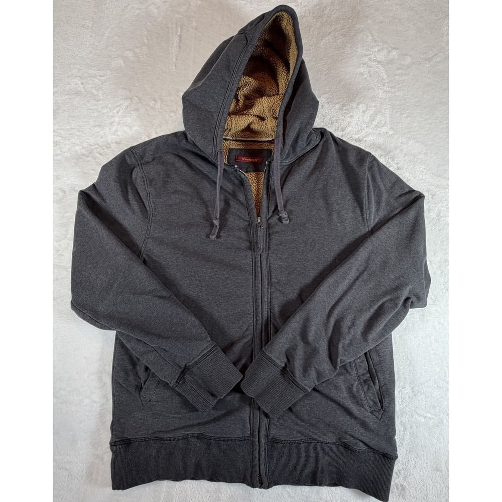 Jeremiah Hoodie Men Med Gray Brown Sherpa Fleece Lined Zip Up Heavyweight Jacket